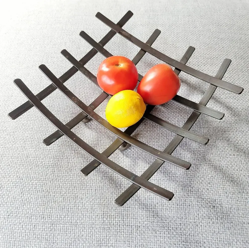 MCM Hand-Forged Steel Grid Fruit Bowl